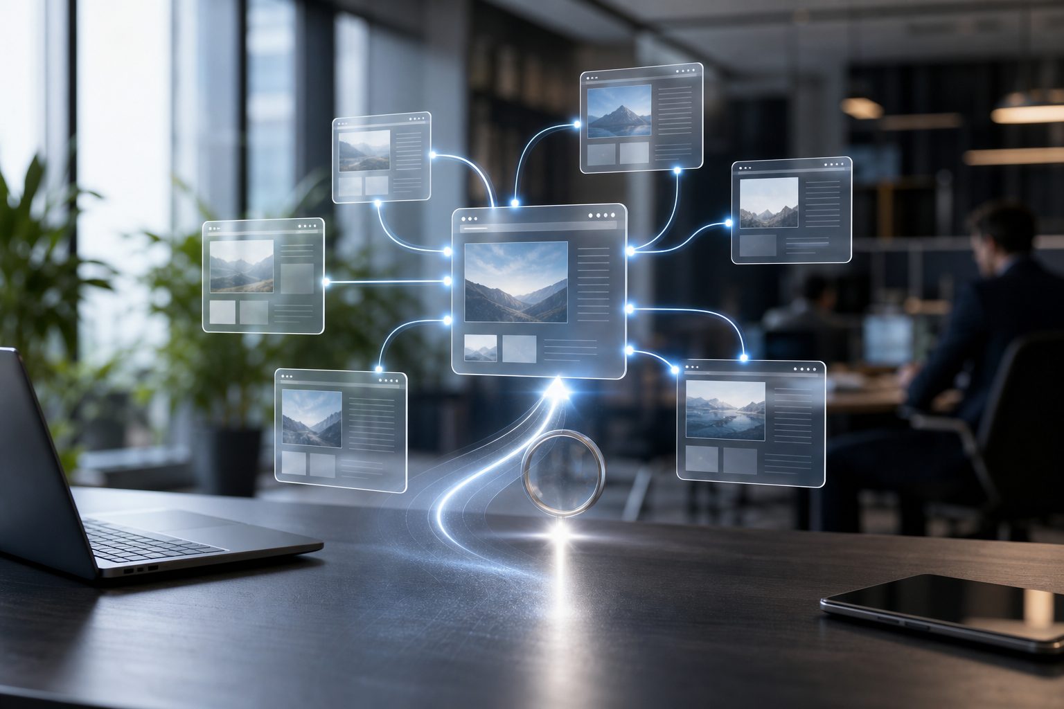 Website pages connected by internal links for SEO